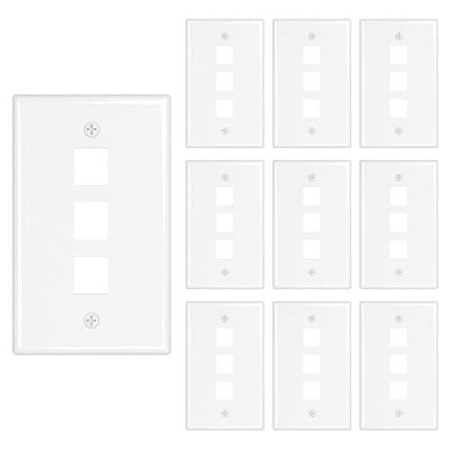 iwillink 3-Port Keystone Wall Plate 10-Pack, Low Profile Ethernet Wall Plates for Keystone Jack, White - Image 1