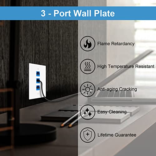 iwillink 3-Port Keystone Wall Plate 10-Pack, Low Profile Ethernet Wall Plates for Keystone Jack, White - Image 3