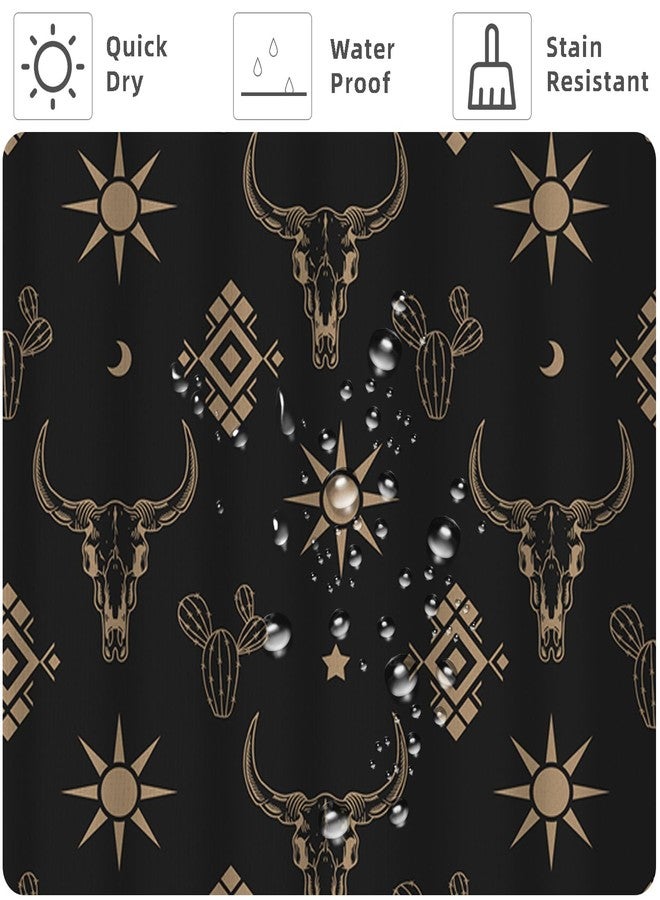 She Love Western Aztec Shower Curtain for Bathroom Boho Cactus Bull Skull Cow Longhorn Skullhead 72x72 Inch Black Shower Curtains Western with Hooks Waterproof Polyester Curtain (Black Gold Bull Skull) - Image 5