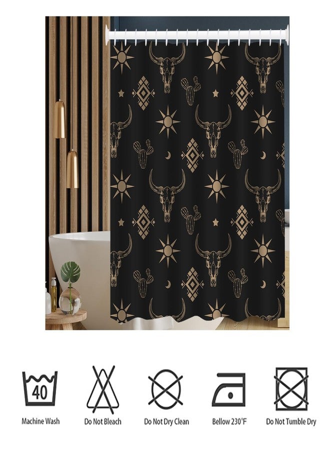 She Love Western Aztec Shower Curtain for Bathroom Boho Cactus Bull Skull Cow Longhorn Skullhead 72x72 Inch Black Shower Curtains Western with Hooks Waterproof Polyester Curtain (Black Gold Bull Skull) - Image 3