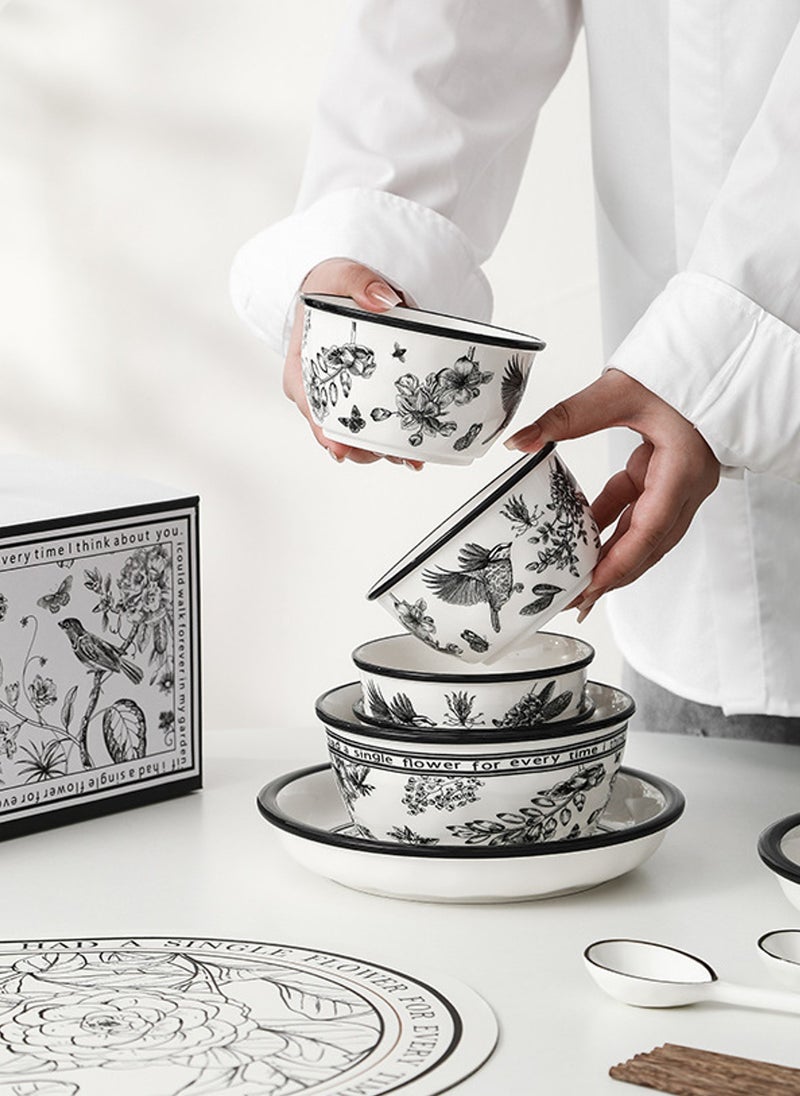 Generic - Ceramic Cutlery Gift Set, Set Of Two Bowls (4.6 "), Two Cups (300Ml), Two Pairs Of Chopsticks And Two Spoons, Suitable For Two People - Image 1
