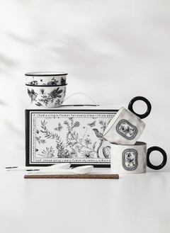 Ceramic Cutlery Gift Set, Set Of Two Bowls (4.6 "), Two Cups (300Ml), Two Pairs Of Chopsticks And Two Spoons, Suitable For Two People