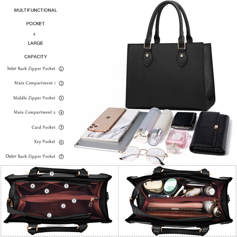 CHICAROUSAL Crossbody Purses and Handbags for Women PU Leather Tote Top Handle Satchel Shoulder Bags (Black) - Image 5