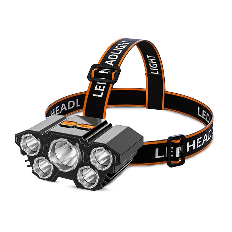 ROBUSTT مصباح رأس LED قابل لإعادة الشحن - حزام مرن قابل للتعديل، 15,000 لومن، شحن USB - مثالي للأنشطة الخارجية والأعمال التفصيلية (عبوة من 5) - Image 1