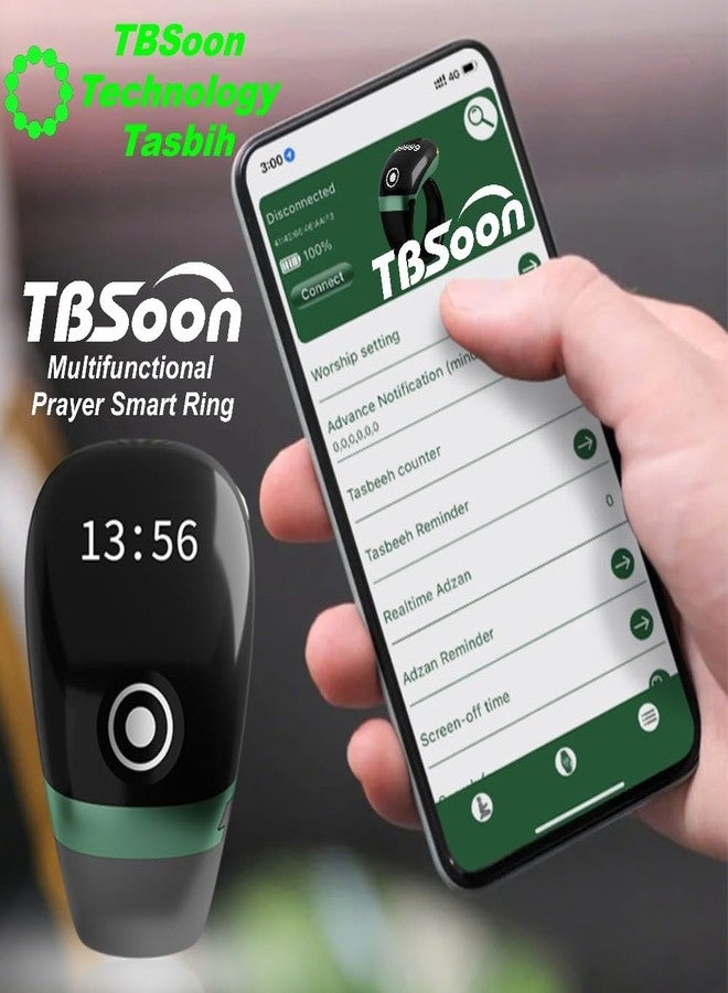 TBSoon Lightweight Tasbih Smart Ring, Tasbeeh Counters,Prayer Direction Indicator Guide,5 Azan Alarm Clock,Forgiveness,Electronic Rosary,Eid al-Fitr Eid al-Adha Ramadan Gift for men women-Black Pro with APP - Image 3
