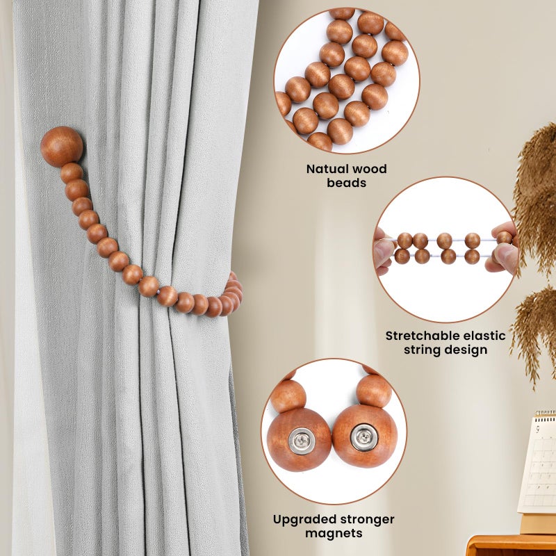 KLOGTSIND Magnetic Curtain Tiebacks, Curtain Tie Backs for Curtains 2 Pack, Wood Bead Curtain Tiebacks, Curtain Holders for Boho Bedroom Decor, Baby Nursery Decor, Farmhouse Decor - Image 5