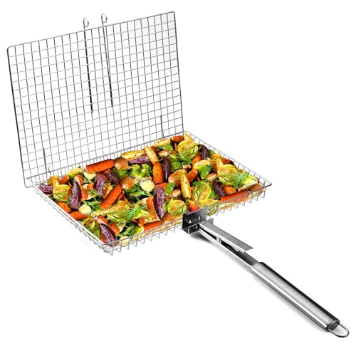 RTT Grill Basket Extra Large,Grill Accessories for Outdoor Grill,Grilling Gifts for Men,Fish Grill Basket, Shrimp Vegetable, Veggie, Barbecue BBQ Rack, Camping Cooking, Unique Detachable Handle - Image 1