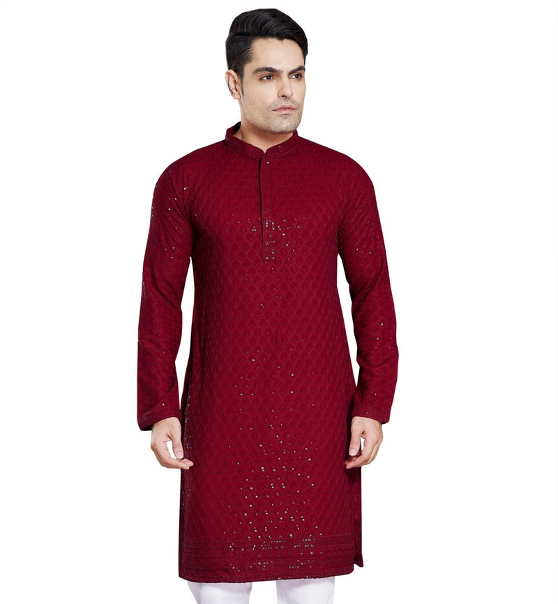 DIVISIVE Men's Sequince Embroidered Cotton Blend Only Kurta (DKRT2_XXXL_Maroon) - Image 1