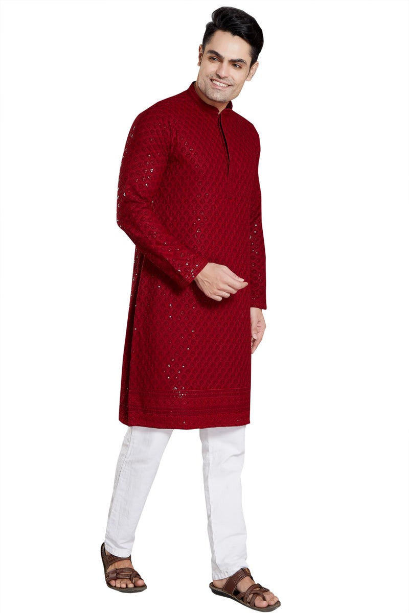 DIVISIVE Men's Sequince Embroidered Cotton Blend Only Kurta (DKRT2_XXXL_Maroon) - Image 4