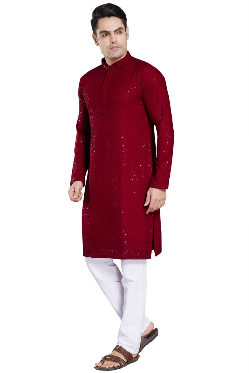 DIVISIVE Men's Sequince Embroidered Cotton Blend Only Kurta (DKRT2_XXXL_Maroon) - Image 3
