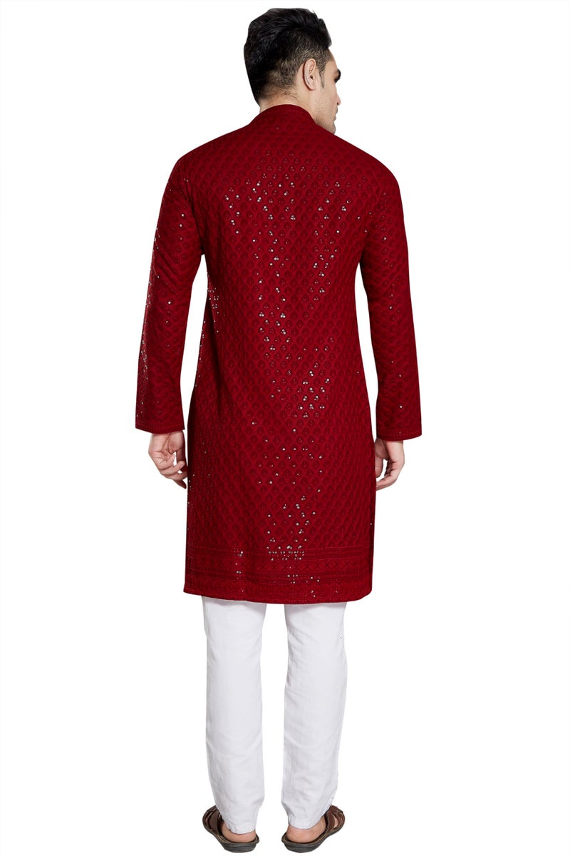 DIVISIVE Men's Sequince Embroidered Cotton Blend Only Kurta (DKRT2_XXXL_Maroon) - Image 5