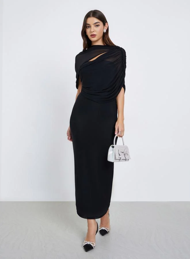 Styli Black Cape Sleeve Bodycon Midi Dress