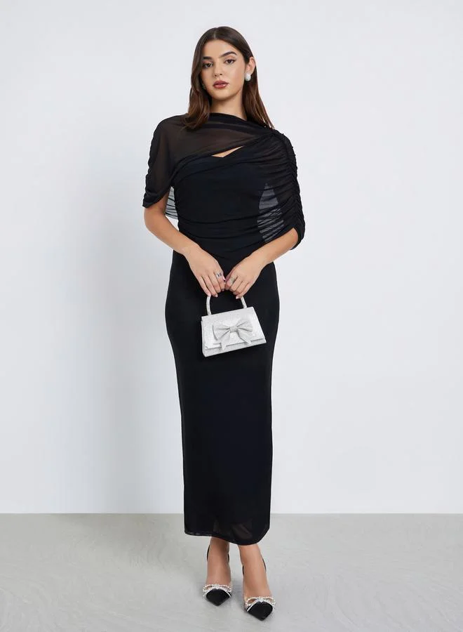 Styli Black Cape Sleeve Bodycon Midi Dress