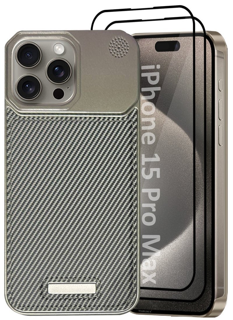 CATANES iPhone 15 Pro Max 3 Pack Case Leather Metal Design, Slim Lightweight Minimalist Cover,1 Case 2 Screen Protectors  - Image 1
