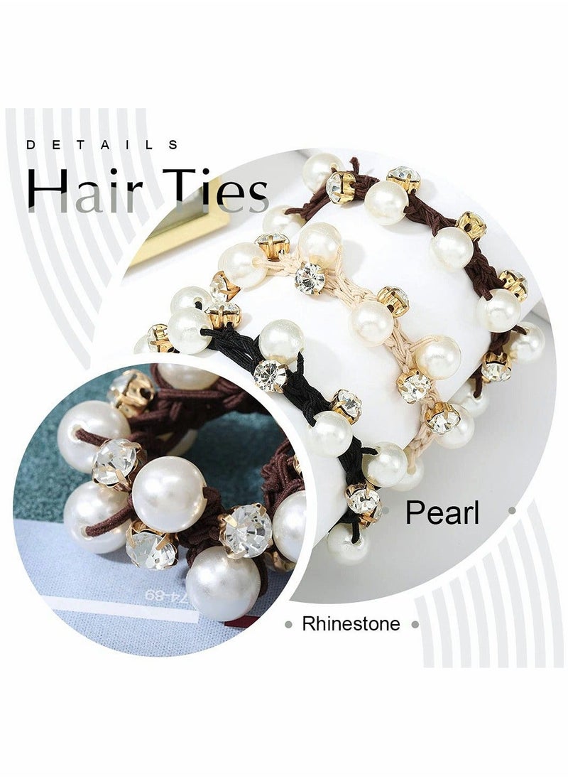 Y&D Hair Ties Black Elastic Scrunchies Pearl Bands Crystal Ropes Accessories for Women and Girls (Pack of 3)  - Image 3