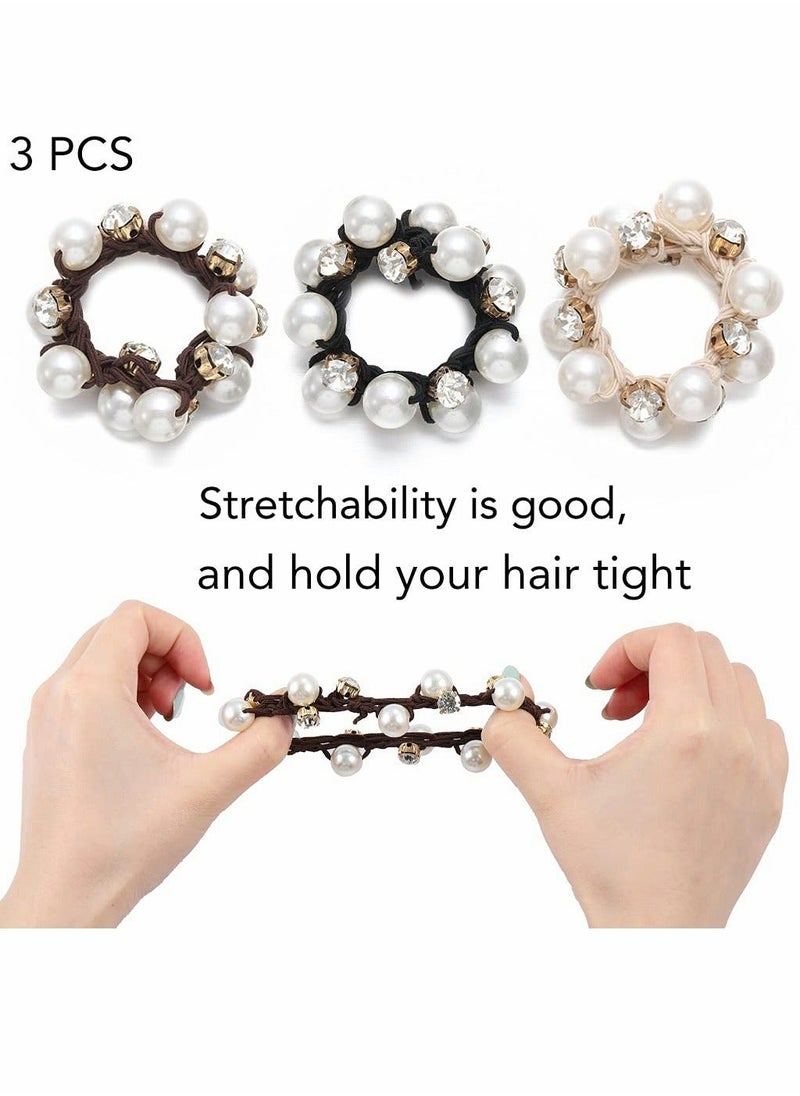 Y&D Hair Ties Black Elastic Scrunchies Pearl Bands Crystal Ropes Accessories for Women and Girls (Pack of 3)  - Image 5