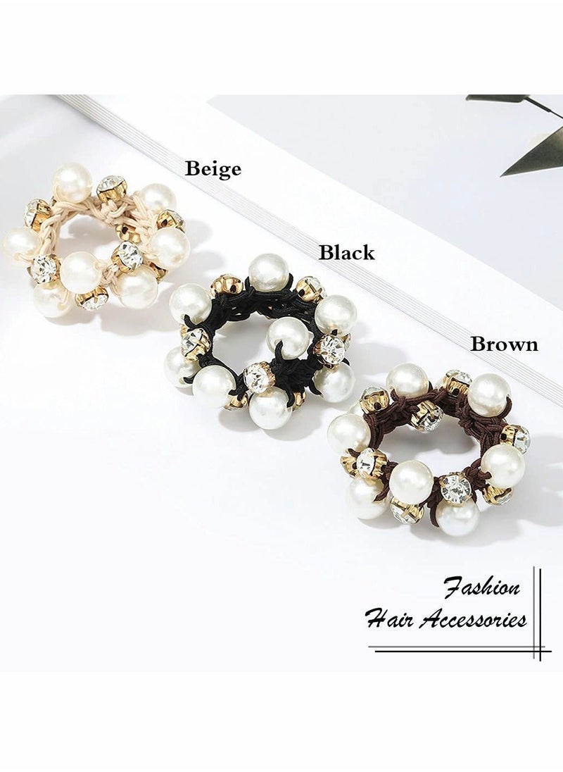 Y&D Hair Ties Black Elastic Scrunchies Pearl Bands Crystal Ropes Accessories for Women and Girls (Pack of 3)  - Image 2
