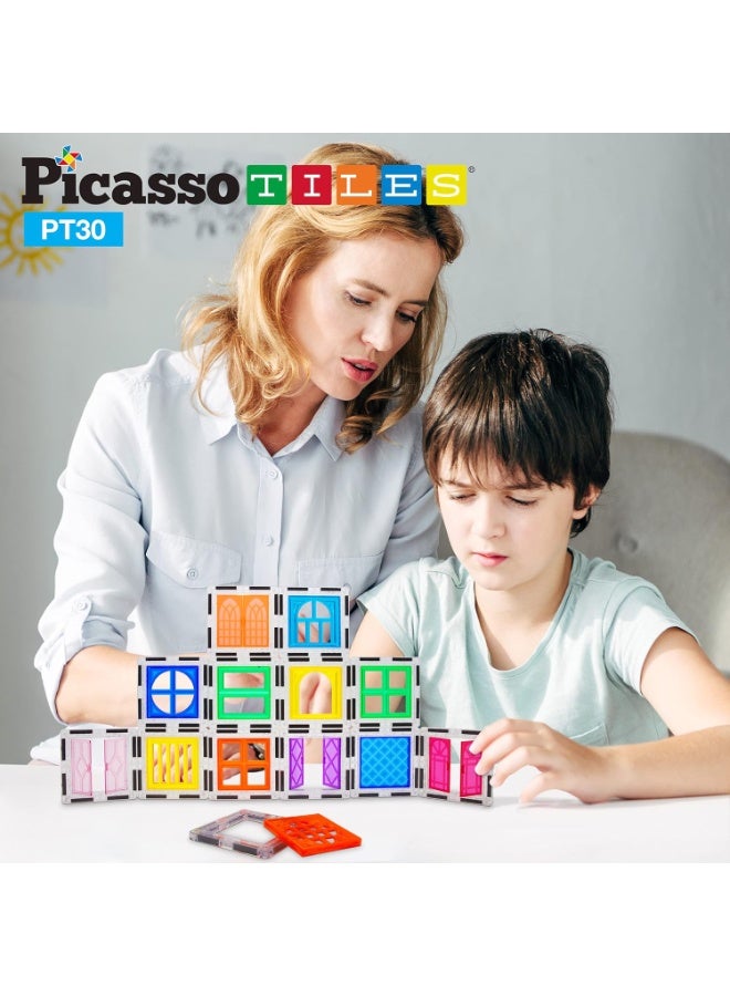 PicassoTiles مجموعة بيكاسو تايلز المغناطيسية للنوافذ والأبواب 30 قطعة | متوافقة مع بلاطات مغناطيسية | كتل بناء | ألعاب STEM | مجموعة ألعاب تعليمية | كتل تكديس | مجموعة بناء للتطوير العقلي للأطفال - Image 5