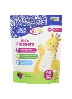 GuruNanda GuruNanda, Kids, Kid's Flossers, Ages 3+, Mixed Berries With Flouride, 90 Floss Picks  - Image 1