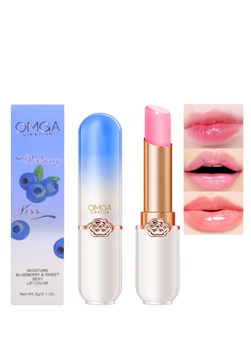 OMGA مرطب الشفاه الملون بالتوت الأزرق ، ملمع الشفاه الوردي الفاتح ، أحمر شفاه مقاوم للماء يدوم طويلا ، أحمر شفاه Tint Stain Glaze Pack للنساء والفتيات 3 جرام - Image 1