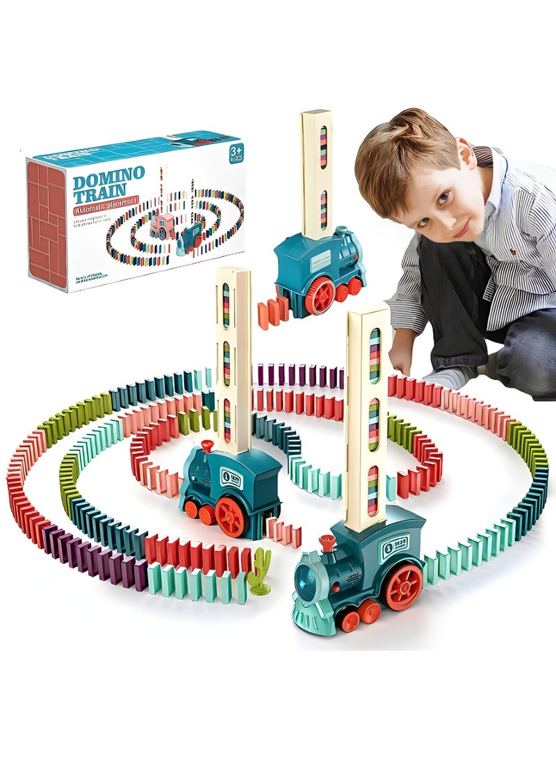 MAGIC VAULT Domino Train Toy Set, 60pcs Dominos Train Blocks with Lights & Sounds, Domino Blocks Building Stacking Toy, STEM Creative Gift for 3 4 5 6 7 Year Old Boys Girls - Image 1