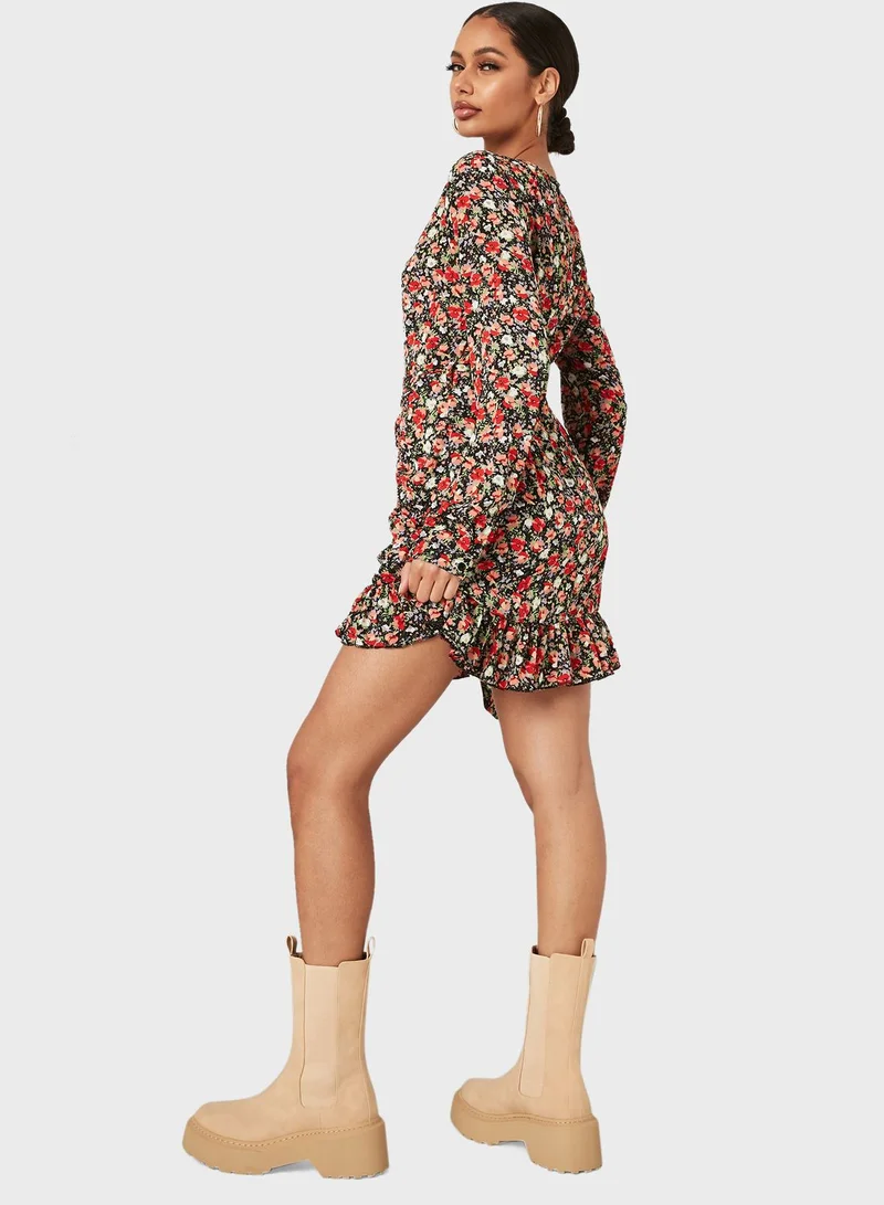 Missguided Floral Print Mini Dress
