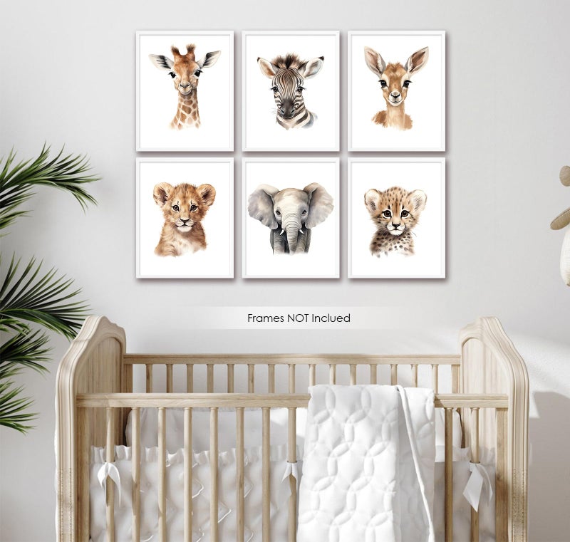 VicBou 6 PCS Cartoon Animals Wall Art Nursery Decor Cute Elephant Giraffe Leopard Zebra Deer Inspirational Wall Decor Unframed Posters Nursery Print Paintings Artwork for Home Bedroom Living Room 8x10 In - Image 3