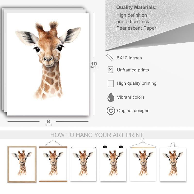 VicBou 6 PCS Cartoon Animals Wall Art Nursery Decor Cute Elephant Giraffe Leopard Zebra Deer Inspirational Wall Decor Unframed Posters Nursery Print Paintings Artwork for Home Bedroom Living Room 8x10 In - Image 5