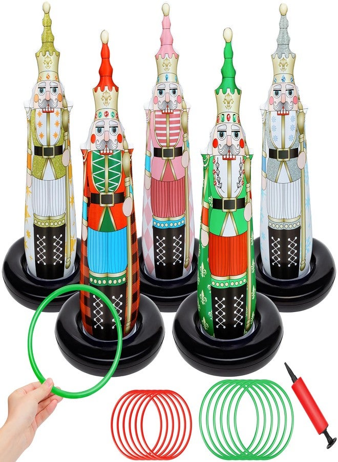 anroog Christmas Ring Toss Games for Family Kids Party 5 Pack Inflatable Nutcrackers Toss Game Adults for Indoor Outdoor Garden Toys Gifts Holiday Decorations - Image 1