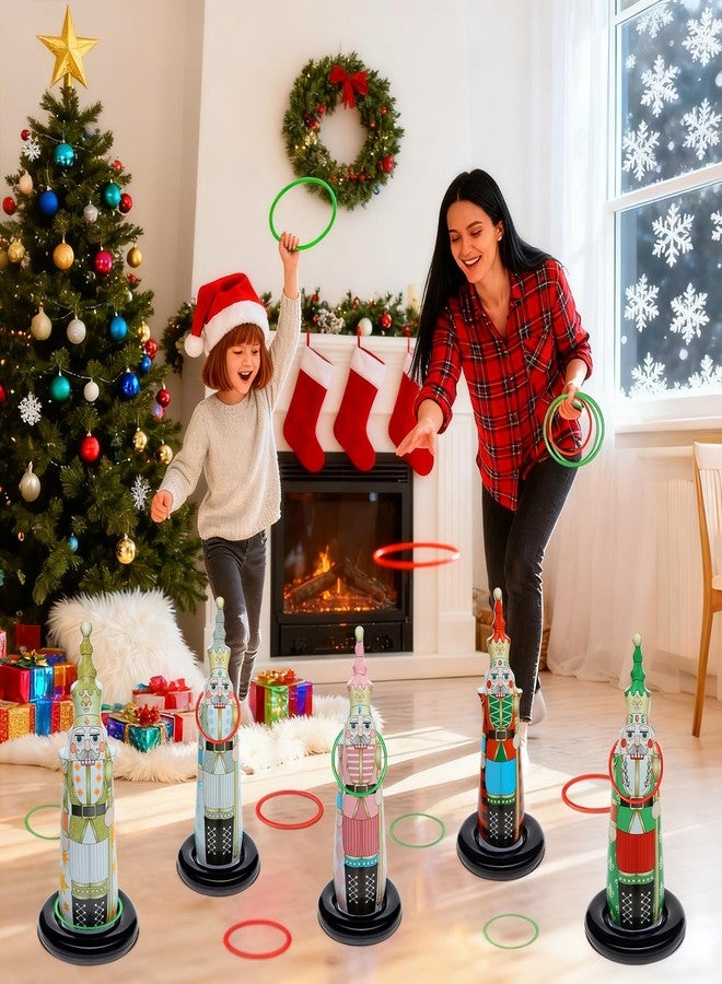 anroog Christmas Ring Toss Games for Family Kids Party 5 Pack Inflatable Nutcrackers Toss Game Adults for Indoor Outdoor Garden Toys Gifts Holiday Decorations - Image 4