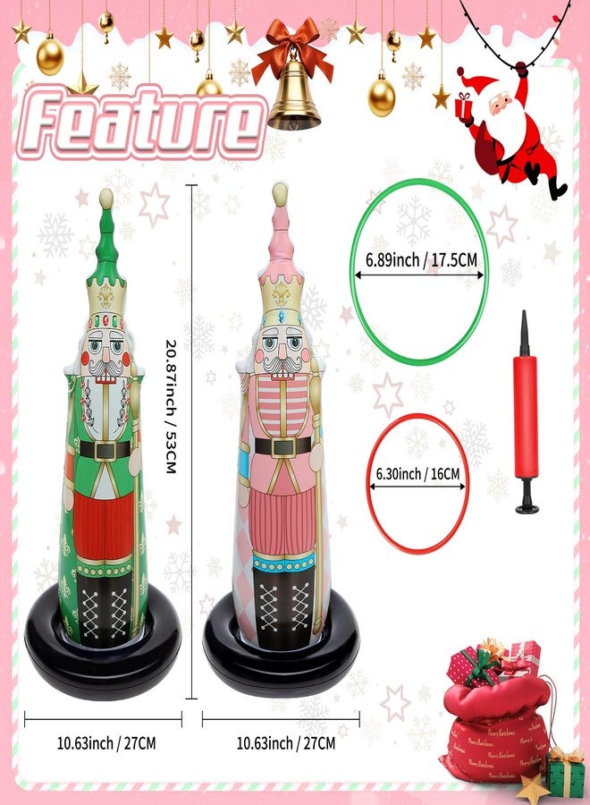 anroog Christmas Ring Toss Games for Family Kids Party 5 Pack Inflatable Nutcrackers Toss Game Adults for Indoor Outdoor Garden Toys Gifts Holiday Decorations - Image 2