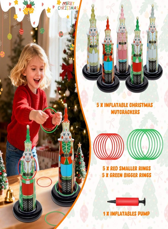 anroog Christmas Ring Toss Games for Family Kids Party 5 Pack Inflatable Nutcrackers Toss Game Adults for Indoor Outdoor Garden Toys Gifts Holiday Decorations - Image 3