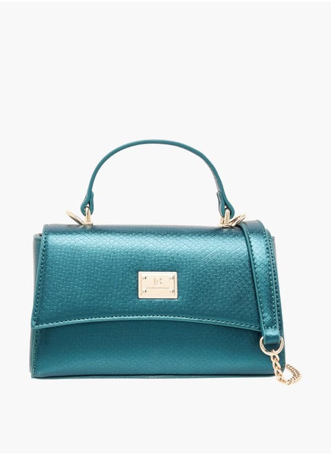 Women Textured Satchel Bag with Grab Handle and Button Closure