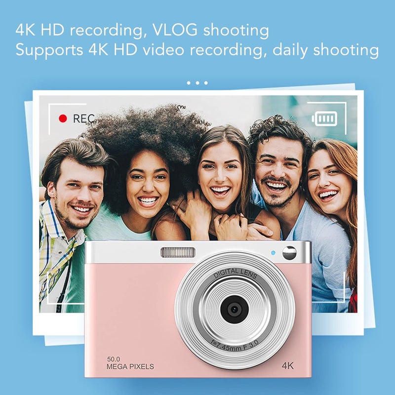 4K Digital Camera, 2 88in ipss HD Mirrorless Digital Camera for Photography and Video, AF Autofocus 16X Zoom 50MP Vlogging Camera, with LED Fill Light, Hand Strap, for Beginner(Pink) - Image 4
