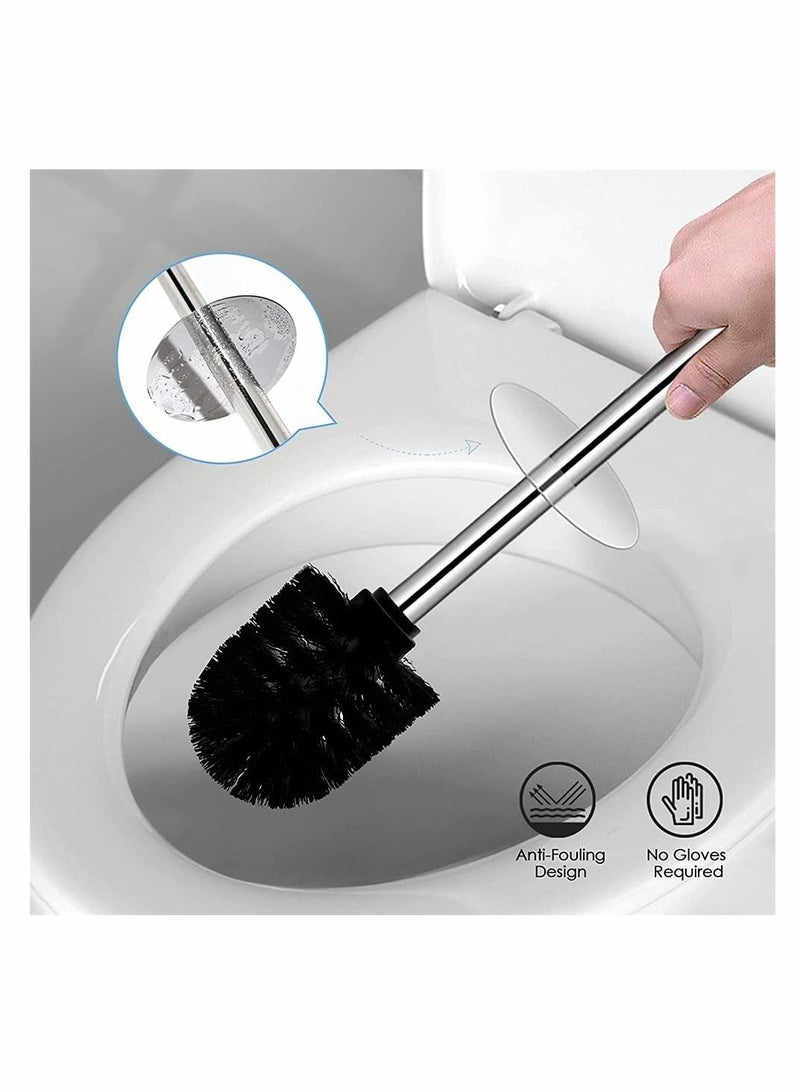 Toilet Brush and Holder, Bowl Set with Stainless Steel Handle Durable Bristles for Deep Cleaning Compact Bathroom Save Space Good Grip Anti-Drip (Black) - Image 2