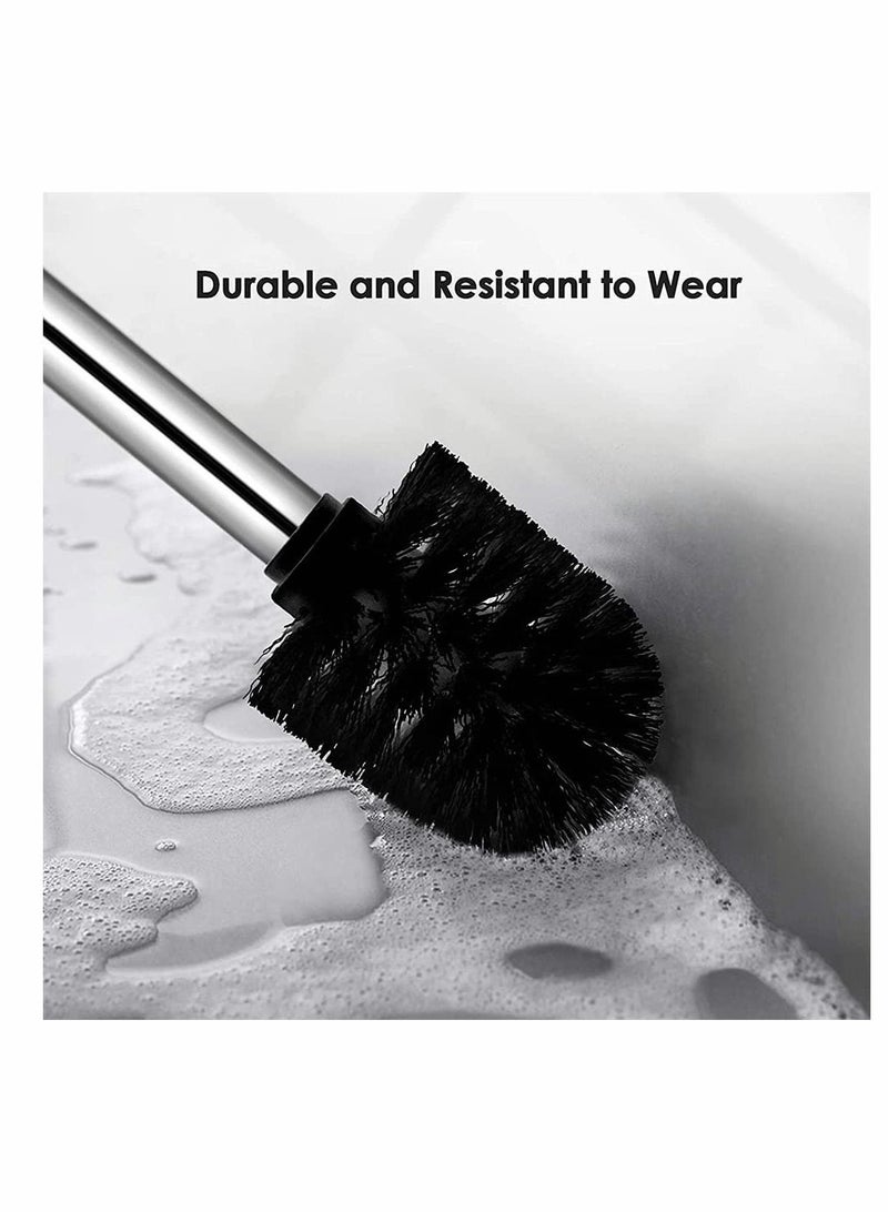 Toilet Brush and Holder, Bowl Set with Stainless Steel Handle Durable Bristles for Deep Cleaning Compact Bathroom Save Space Good Grip Anti-Drip (Black) - Image 5