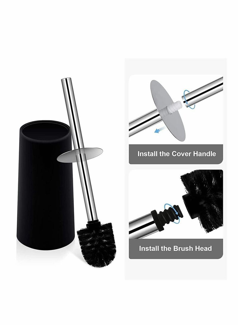Toilet Brush and Holder, Bowl Set with Stainless Steel Handle Durable Bristles for Deep Cleaning Compact Bathroom Save Space Good Grip Anti-Drip (Black) - Image 4