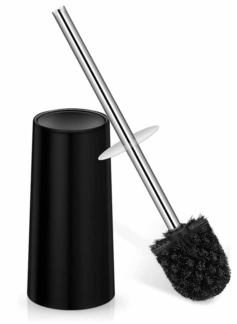Toilet Brush and Holder, Bowl Set with Stainless Steel Handle Durable Bristles for Deep Cleaning Compact Bathroom Save Space Good Grip Anti-Drip (Black) - Image 1