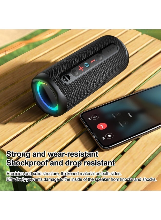 تانماشي مكبر صوت بلوتوث مزود بإضاءة RGB متزامنة، مكبرات صوت محمولة ثنائية المحرك بقوة 16 واط للحفلات المنزلية والمجالس، مكبر صوت لاسلكي مع مضخم صوت جهير، مكبر صوت بلوتوث مكتبي، أسود منتصف الليل - Image 5