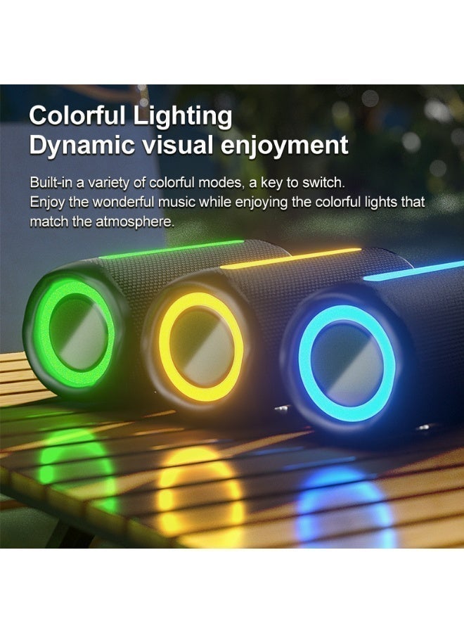 تانماشي مكبر صوت بلوتوث مزود بإضاءة RGB متزامنة، مكبرات صوت محمولة ثنائية المحرك بقوة 16 واط للحفلات المنزلية والمجالس، مكبر صوت لاسلكي مع مضخم صوت جهير، مكبر صوت بلوتوث مكتبي، أسود منتصف الليل - Image 4