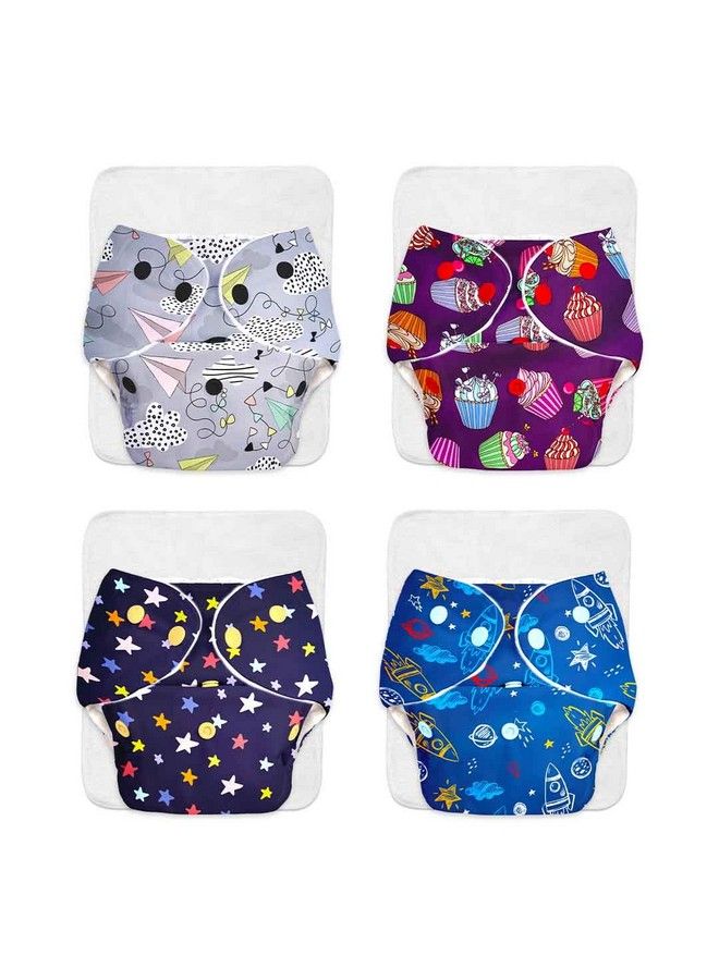 Superbottoms حزمة أساسية من 4 حفاضات قماش قابلة للتعديل والغسل وإعادة الاستخدام للأطفال من 0 إلى 3 سنوات؛ حفاضات بحجم واحد قابلة للتعديل (حزمة من 4 حفاضات + 4 إدخالات) بتصاميم متنوعة - Image 1