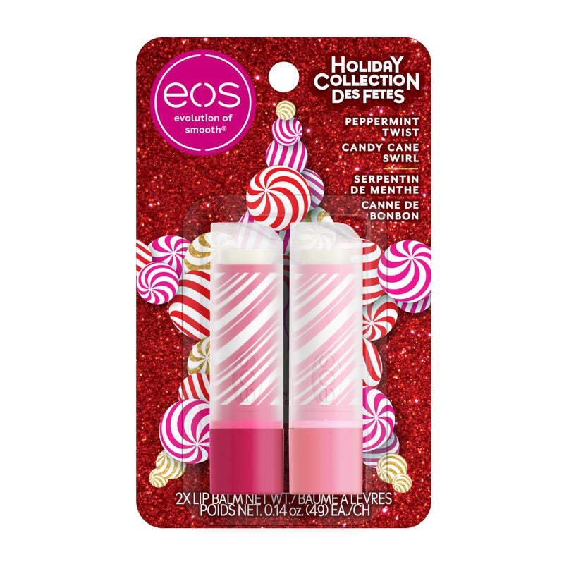 eos Holiday Lip Balm Sticks Peppermint Twist  Candy Cane Swirl LimitedEdition Skincare Stocking Stuffers 014 oz 2Pack