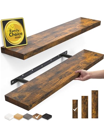 BAYKA Floating Shelves 225 inch Rustic Wood Wall Mounted Shelves for Bedroom Living Room Kitchen  Office Hanging Display Shelf with 22 lbs Capacity Rustic BrownSet of 2