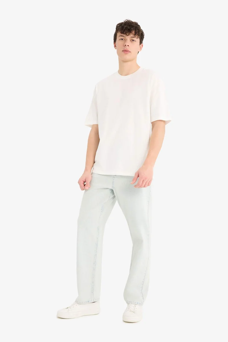 ديفاكتو Cotton Oversize Crew Neck Basic White T-Shirt