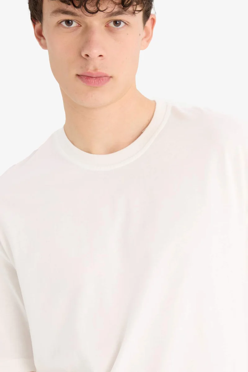 DeFacto Cotton Oversize Crew Neck Basic White T-Shirt