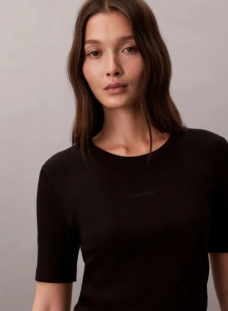 Calvin Klein Black Ribbed Half Sleeve T-Shirt for Women | Best Price UAE