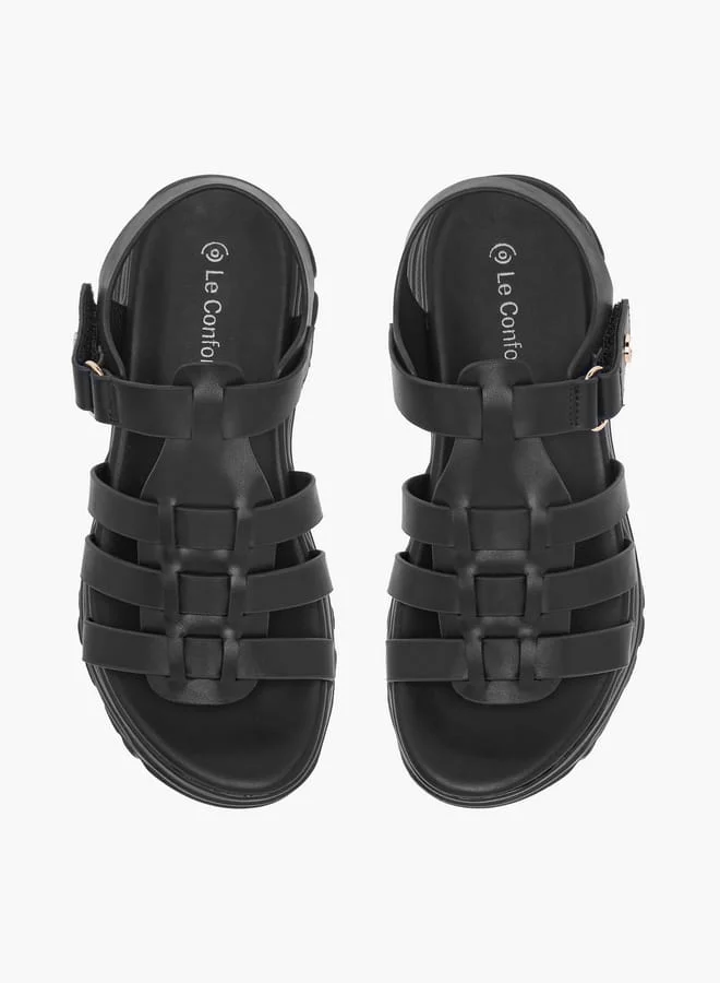 Le Confort Girls Solid Chunky Sole Strap Sandals with Hook and Loop Closure