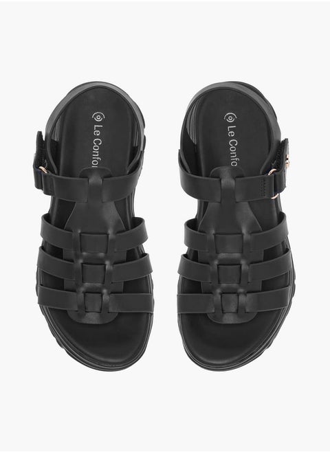 Girls Solid Chunky Sole Strap Sandals with Hook and Loop Closure