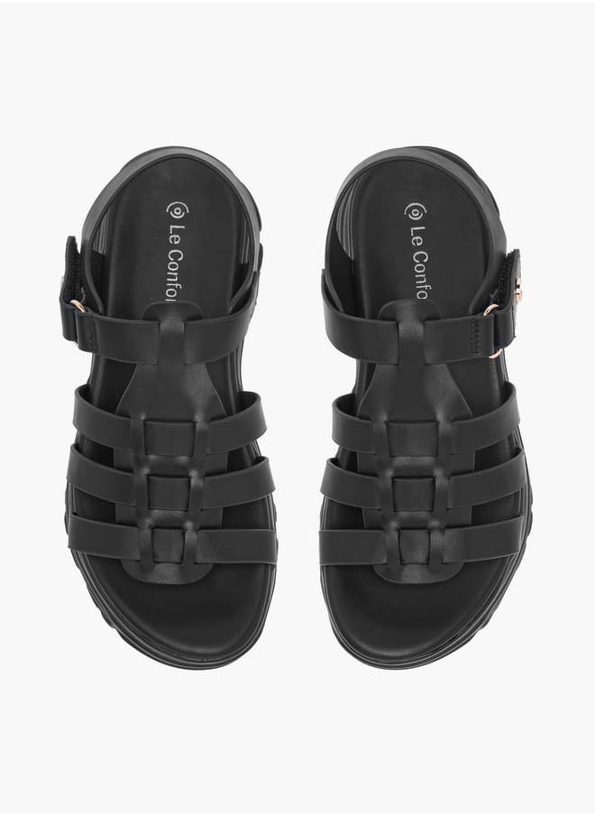 Le Confort Girls Solid Chunky Sole Strap Sandals with Hook and Loop Closure  - Image 1