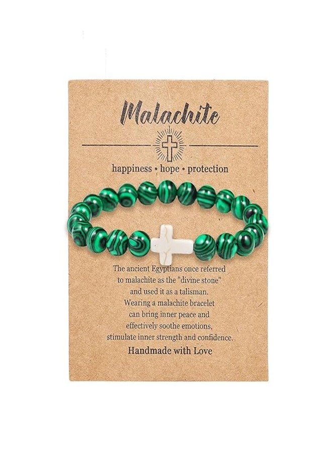 SCRDPRAD Christian Faith Handmade Cross Natural Colorful Stone Healing Crystal Beaded Stretch Rope Bracelet Easter Catholic Religious Hope Blessed Lucky Jewelry for Women Men-green